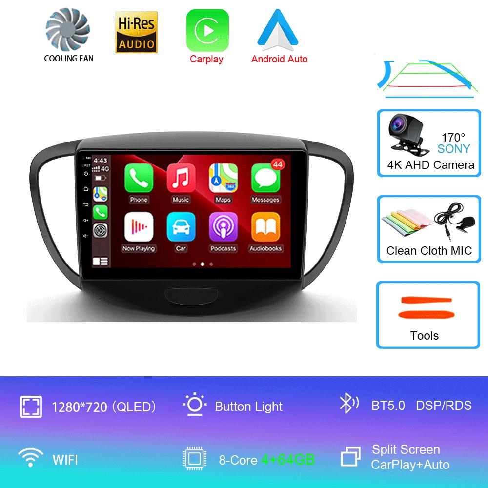 Автомагнитола Android 14 Carplay Auto Для Hyundai I10 2007 - 2013 GPS Регистратор Мультимедийный видеоплеер 4G+WiFi DSP
