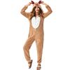 Adult Women Animals Elk Christmas Reindeer Velvet Hooded Jumpsuit New Year Halloween Role Play Dress Up Cosplay Costume
