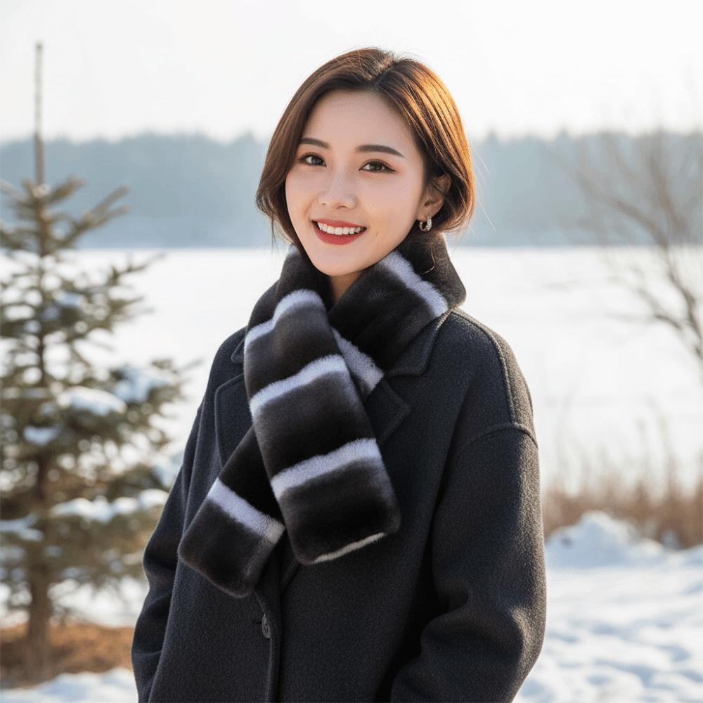 Thick Striped Fur Scarf Soft Fleece Neckwear Fluffy Fleece Wrap Contrast Tippet Daily Wear
