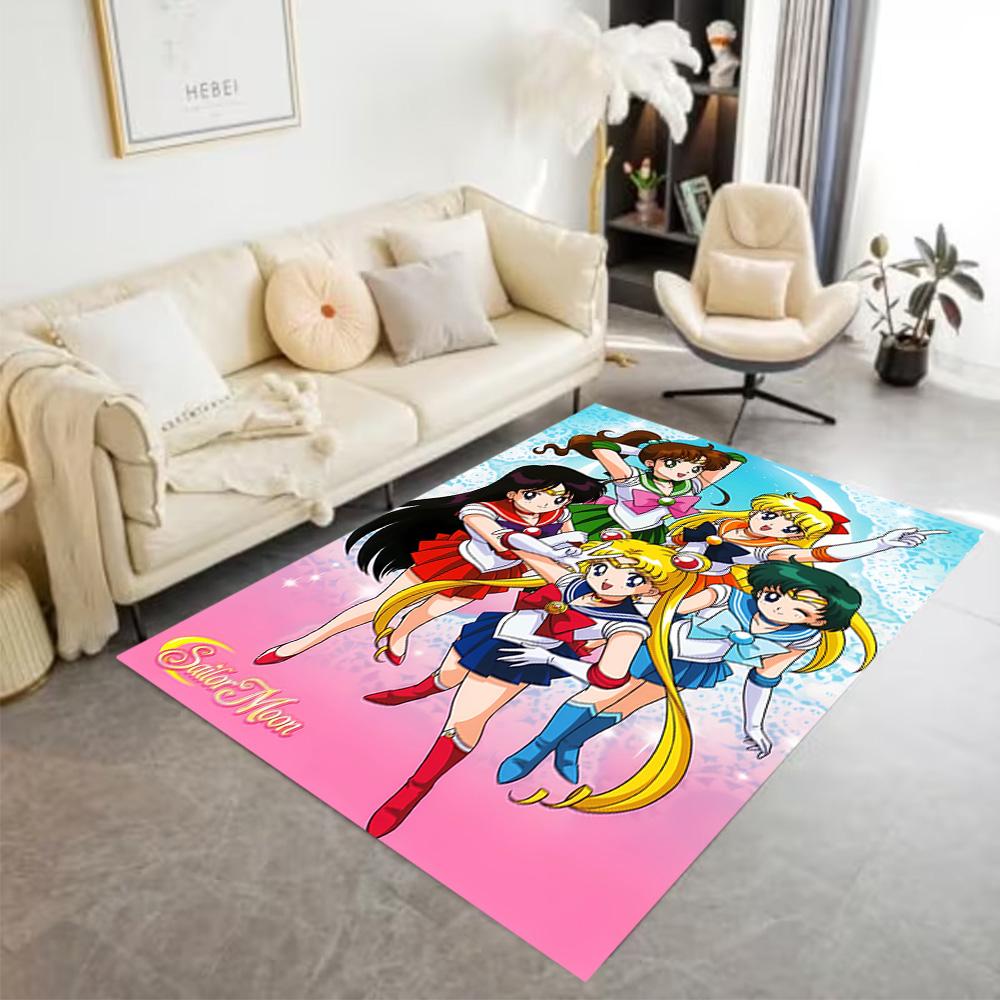 Sailor Moon Team-up Area Rug Design for Kitchen Entryway Dining Room Game Room Antislip Carpet Decorate Offices Perfect Birthday/Christmas Gift Idea