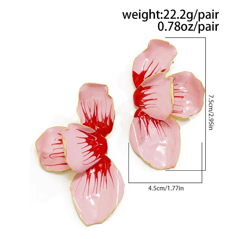 Sweet Dripping Oil Metal Pink Flower Earrings for Women Fashion 3D Folding Floral Stud Earring Ear Hooks Jewelry Accessories