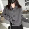 Autumn Winter Cardigans Women's Long Sleeved Loose Chunky Knit Cardigan Jacket Big Button Collared Soft Woolen Rib-knit Sweater