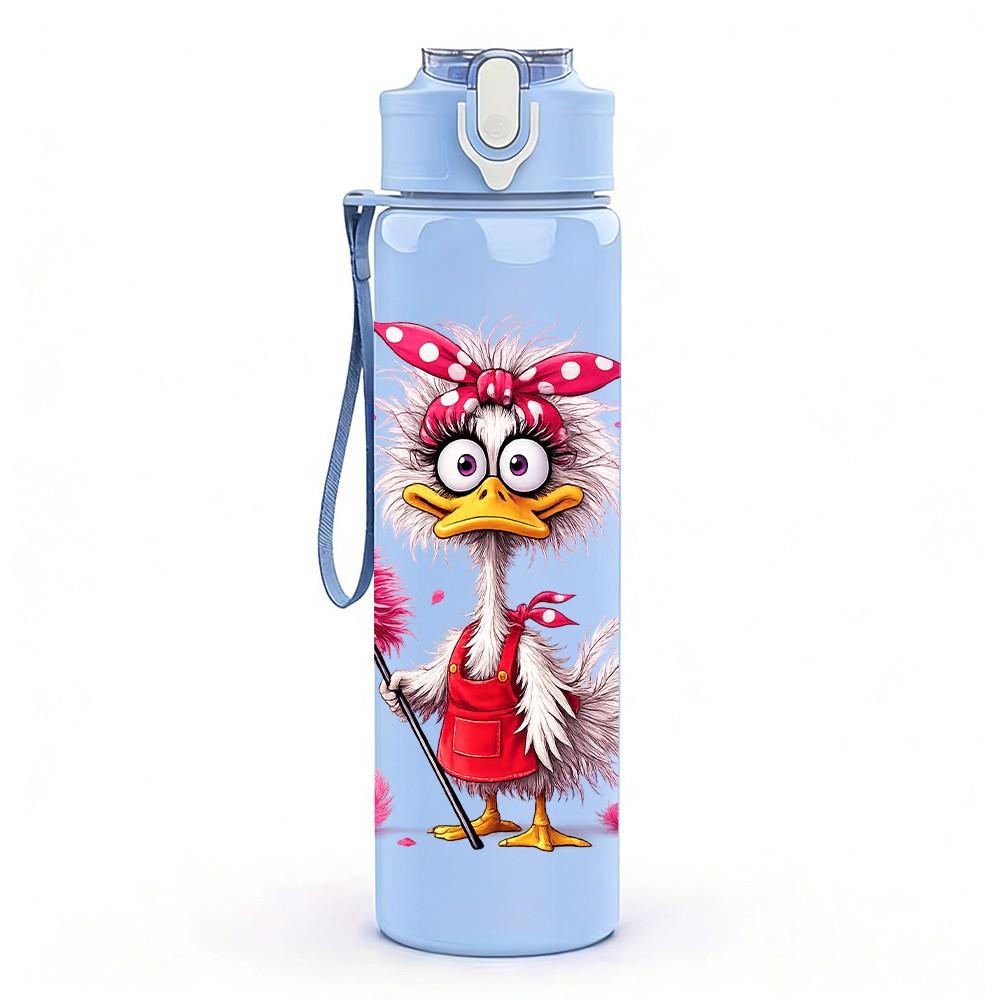1PC Funny Fluffy Owl Bird Cartoon Print 750ml Color Plastic Sports Water Bottle Leakproof Flip Straw Lid Suitable for Sports Office Home Use
