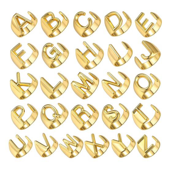 Кольцо с алфавитом, 26 английских букв, кольцо с регулируемым отверстием, золотое, полированное, легкое, из сплава, ювелирное украшение на палец для вечеринок и повседневного ношения
