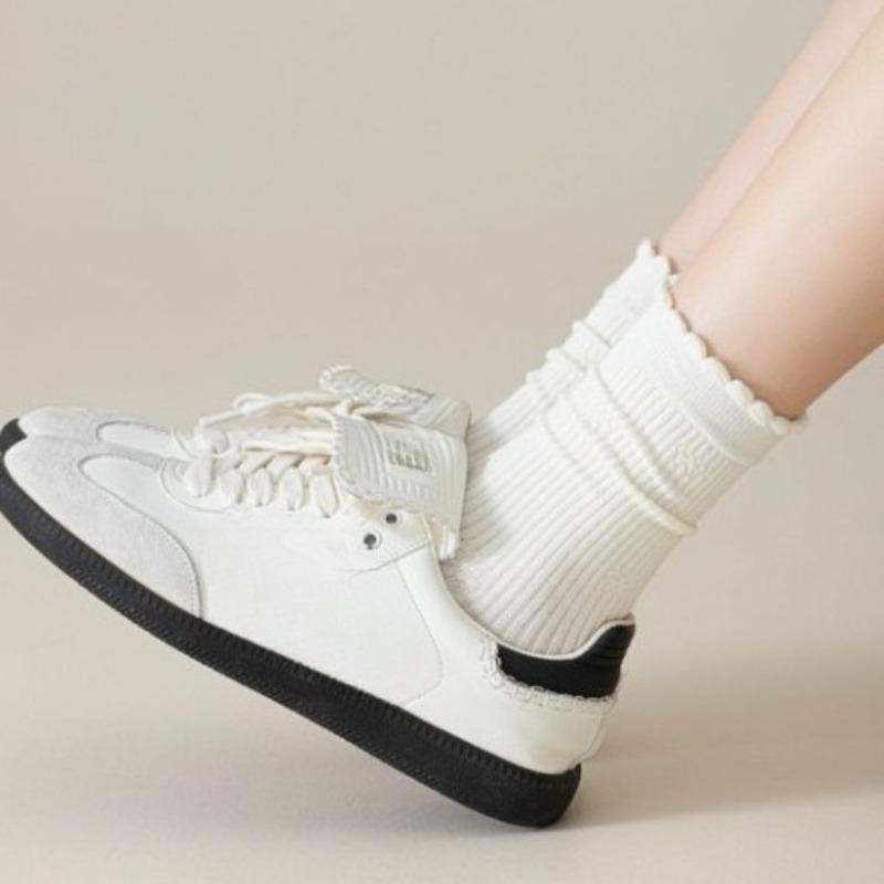 Простые носки из чистого хлопка без косточек с кружевом из черного гриба, прямые до середины икры, для осени и зимы, не сдавливающие, свободные послеродовые носки, махровые длинные носки