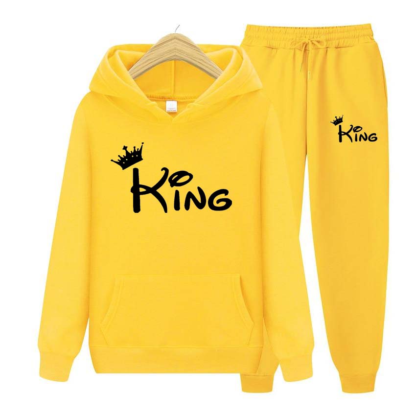 Осенне-зимние толстовки + брюки, комплект из двух предметов, мужские и женские толстовки с принтом king, спортивные костюмы, брюки для бега, плотная теплая одежда для мужчин