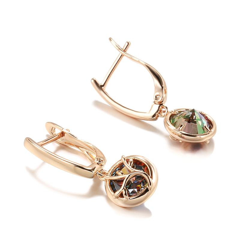 Круглые серьги-капли Kinel с цветным цирконием золотого цвета для женщин