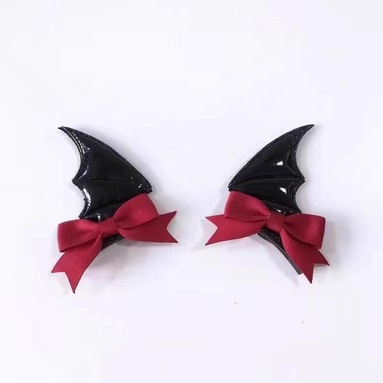 Gothic Dark Demon Bat Hair Clip Y2K Funny Bow Design Halloween Cos Photography Decor Headdress