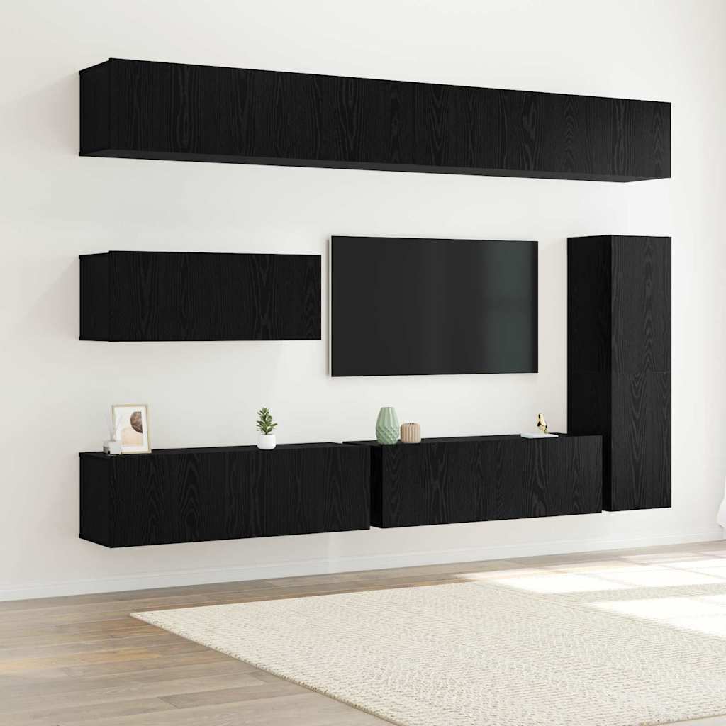 7 Piece TV Cabinet Set Black Oak Effect Particleboard