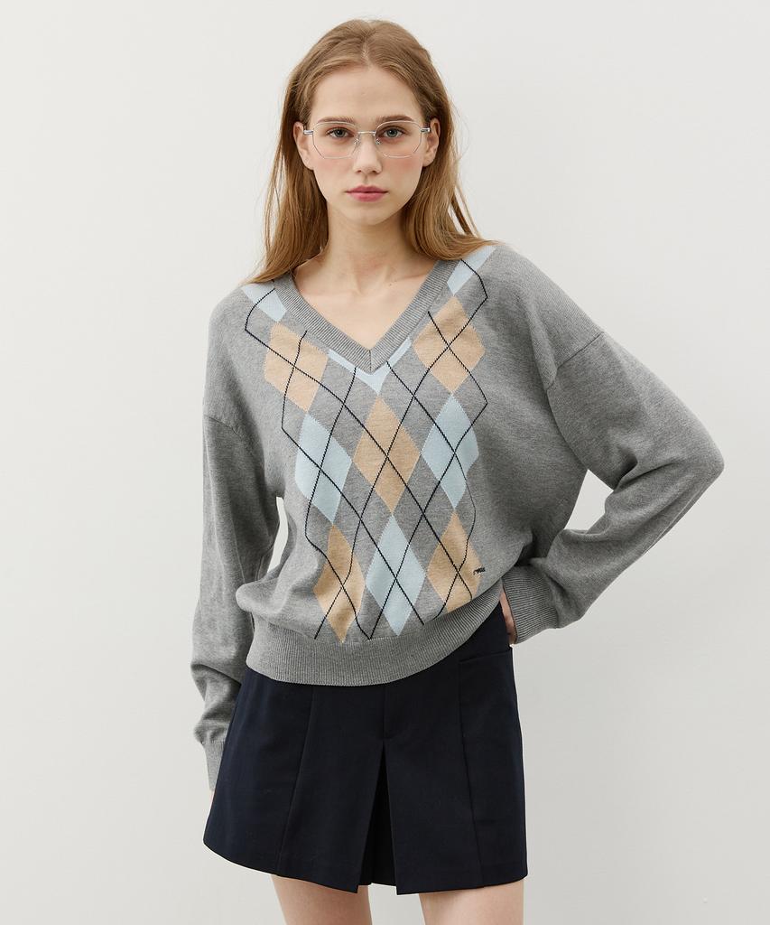 CITYBREEZE Argyle V-Neck Knit_Grey