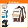Simple Neutral Color Blocked Backpack With Large Capacity For Students School
