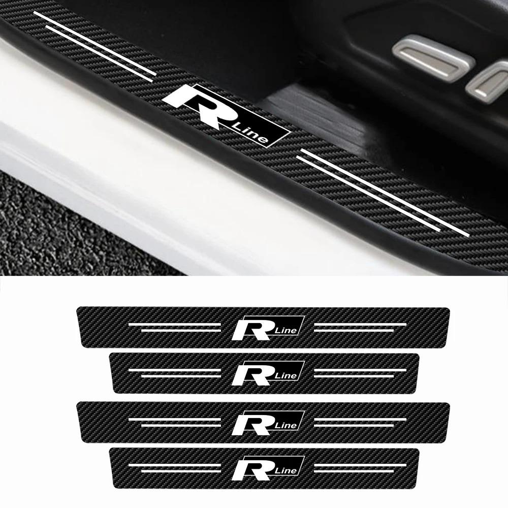 4Pcs Leather Carbon Fiber Car Door Sill Protector Strip Stickers for Volkswagen VW GTI R Line R32 Touareg MK7 Passat Polo JettaNI9