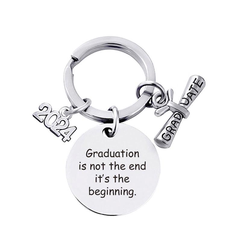 2024 Graduation Keychain Rings Key Holder Engraved Inspirational Language Doctoral Cap