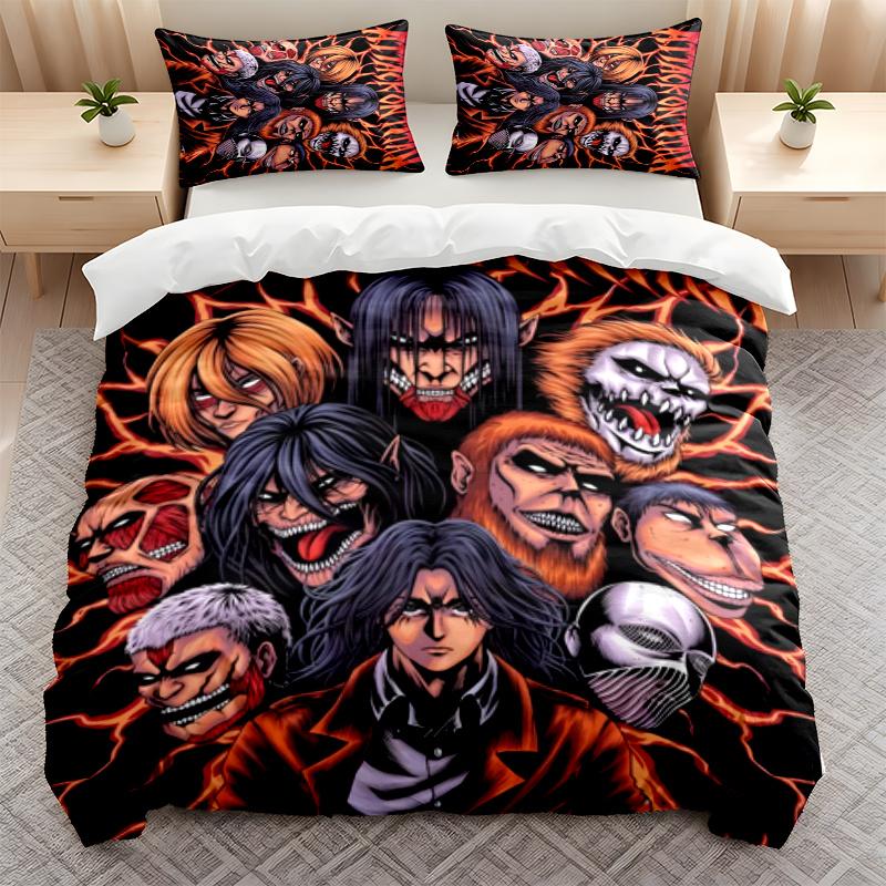 Attack on Titan 3PC Bedding Set Print Duvet Cover with Two Pillowcases Home Bedroom Decoration festival gift