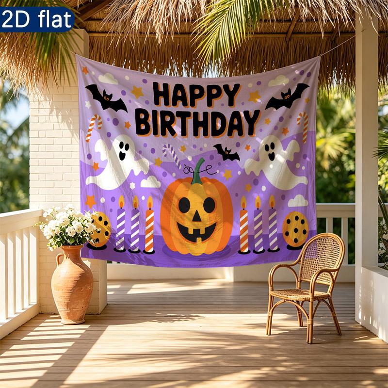 Candles Gifts Cookies Happy Halloween Party Banner, Multicolor Polyester Backdrop for Celebration & Photos