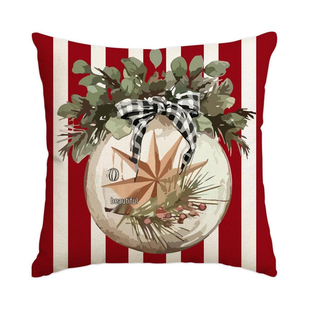 Горячая распродажа Рождественская наволочка из искусственного льна с принтом елки и снеговика - Праздничная декоративная наволочка для диванной подушки