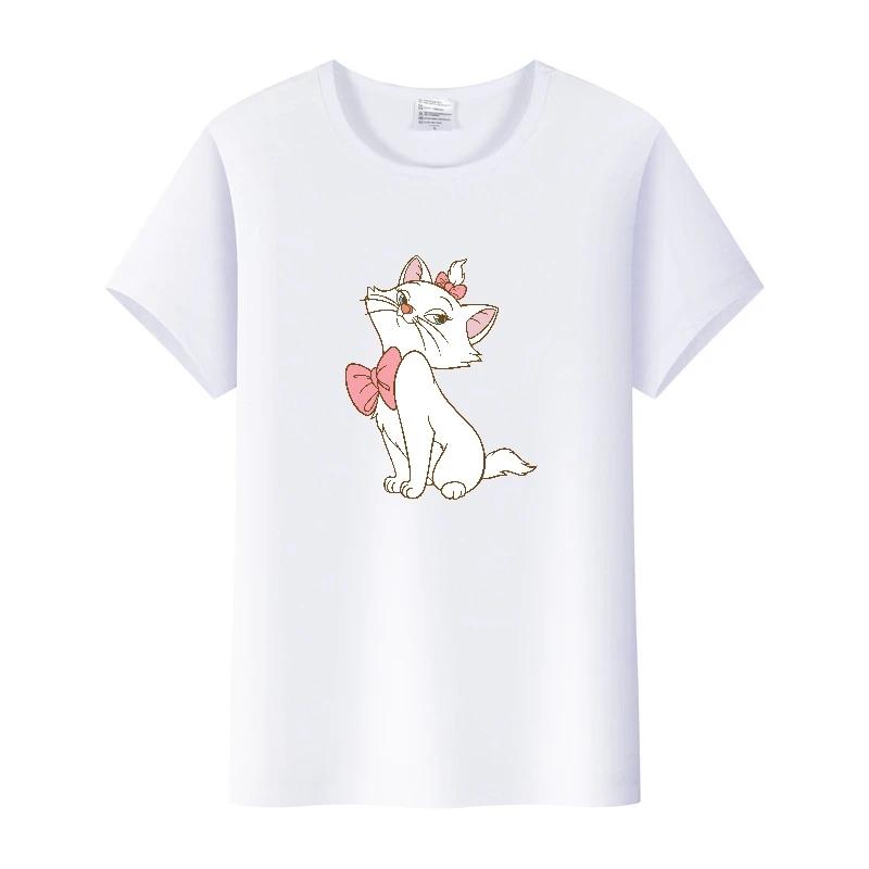 Fashion Marie Cat Cartoon Tees Summer Tops Hip Hop Short Sleeve Girl T-Shirts Plus Size Clothing Blouses Gift Unisex