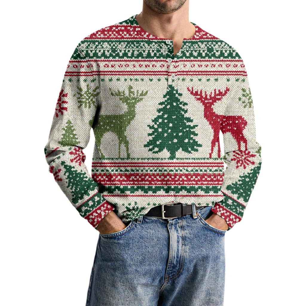 Men's Casual Knit Button-Up Long-Sleeve Shirt