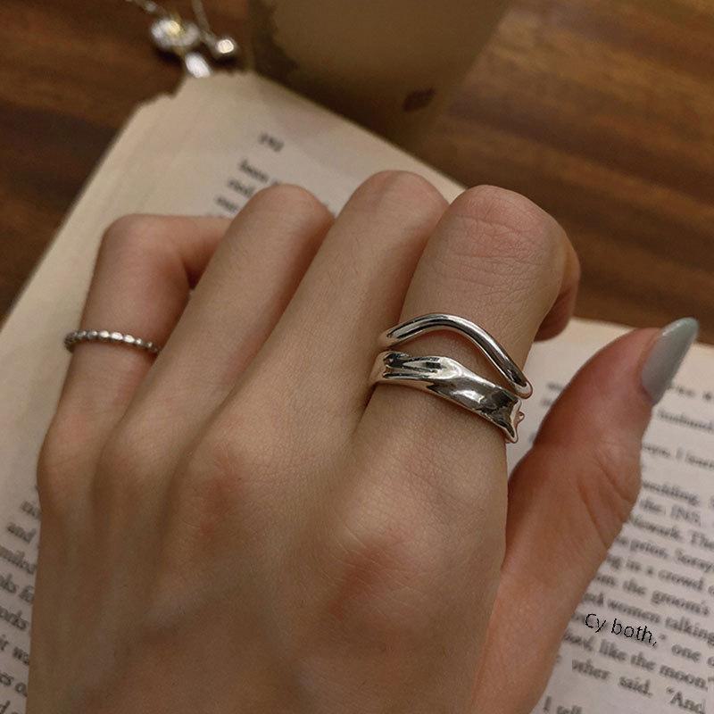 925 Silver-Plated Irregular Plain Ring for Women - Korean Simple & Trendy Design, Non-Fading