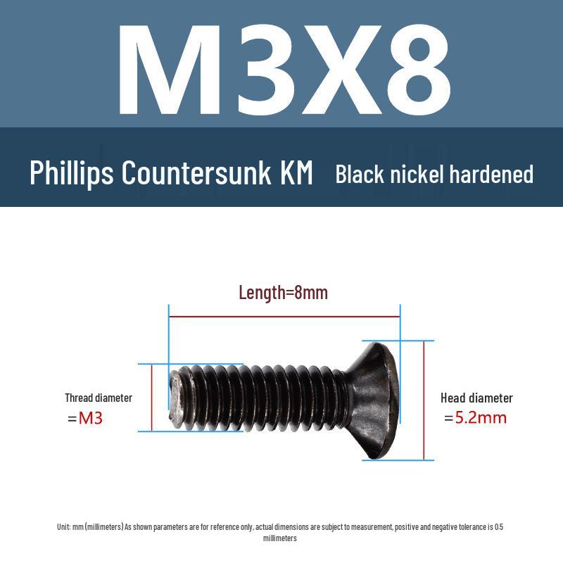 Yigu Carbon Steel Black Nickel Hardened KM Phillips Flat Head Screws M2-M4 for Electronics
