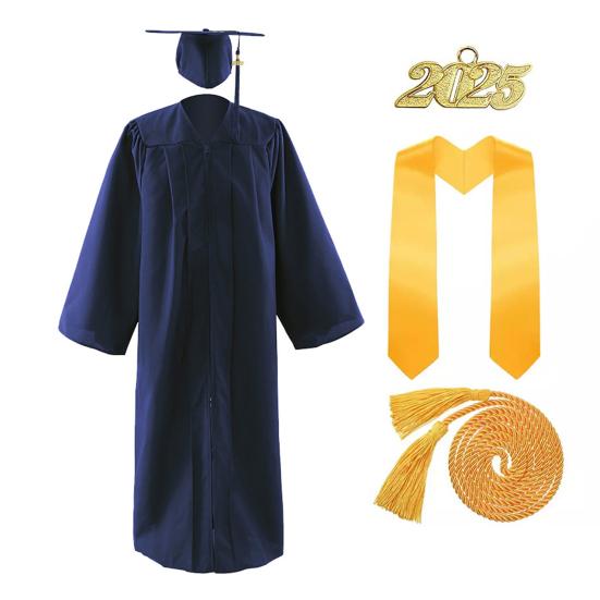 1 комплект академической униформы включает в себя шапку, шаль, почетный канат, мантию с V-образным вырезом и рукавами «летучая мышь», комплект из выпускной шапочки и мантии 2025 года для памятных выпускных мероприятий