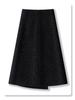 Women's Black Wool A-line Midi Skirt with Irregular Hem for Autumn/Winter 2024
