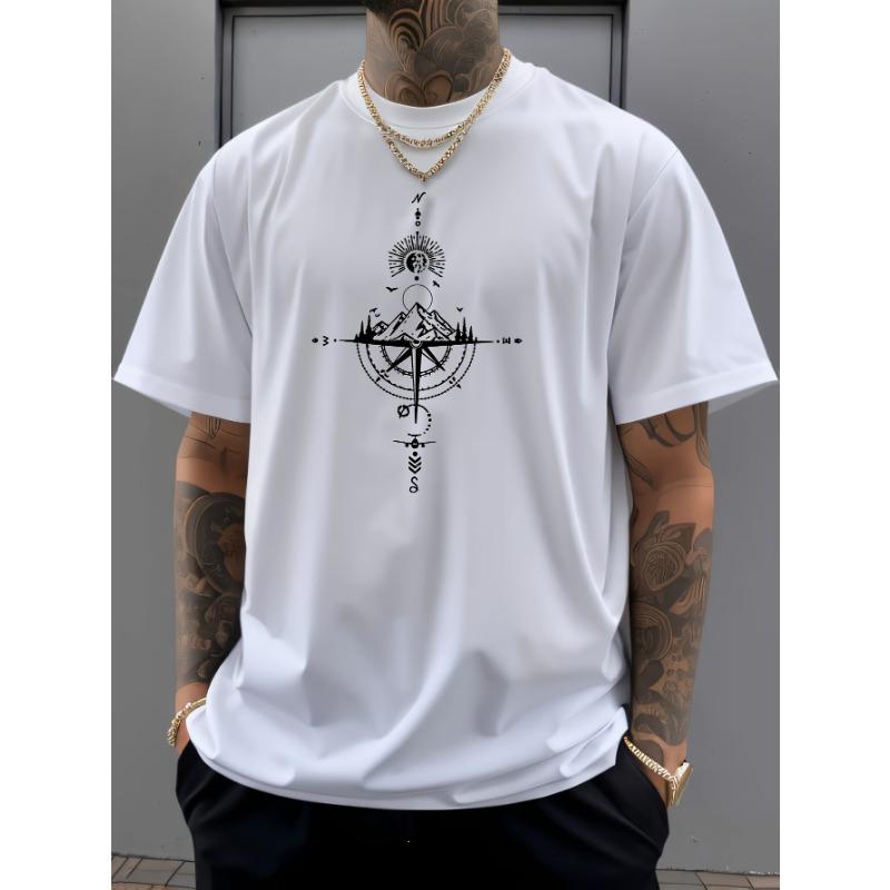 Men's Vintage Compass Print Short Sleeve Crew Neck Casual Sports Thin Summer Spring T-shirt