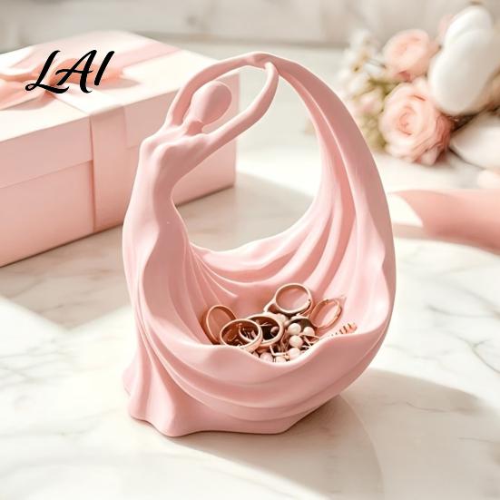 Elegant Jewelry Tray Ballerina Tray 3D Printed Dancer Sculpture Ring Holder for Earrings Necklaces Bedroom Vanity Decor Matte Pink Storage Entryway