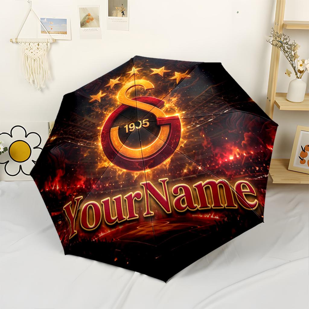 Galatasaray1 Customizable Name Umbrella Portable Automatic Umbrella with 8-Rib Durable Plastic Iron Perfect for Outdoor Adventures Outdoor Accessory