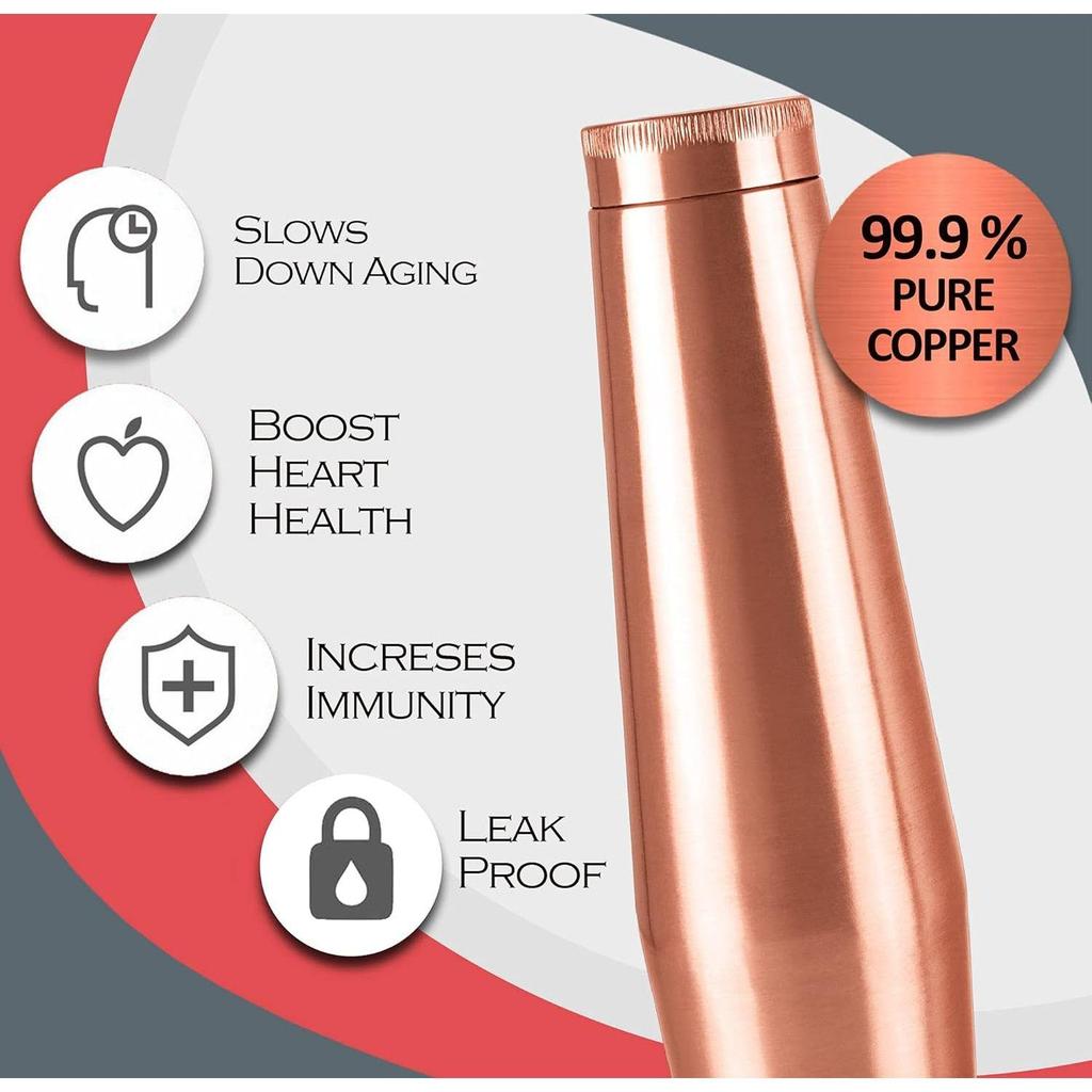 Copper Crown 1100 Water Bottle, Set of 2, 1.09 Litre Each, Copper | 100% Leak Proof | Office, Home,Travel