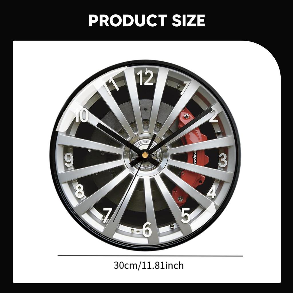 Contemporary Wall Clock, Car Wheel Design, Acrylic, Glossy Finish, Silent, Suitable for Living Room,