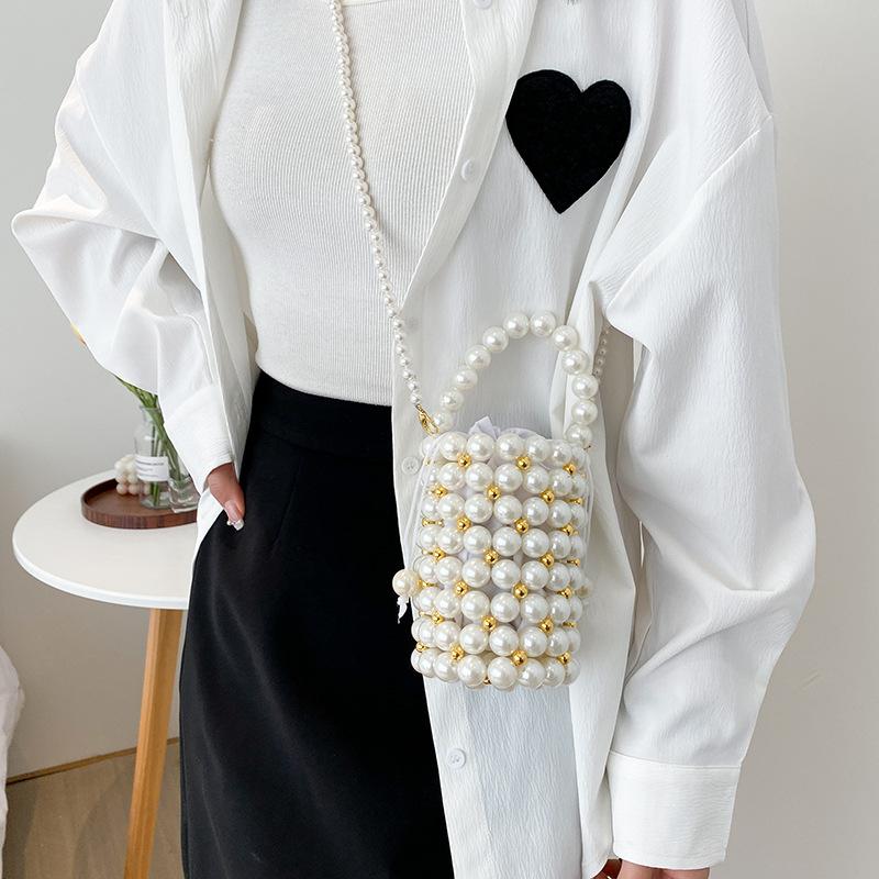 Маленькие клатчи с жемчужинами, женские сумки через плечо, ручная работа, симпатичные кошельки, дамские тканые сумки на плечо для свадебной вечеринки