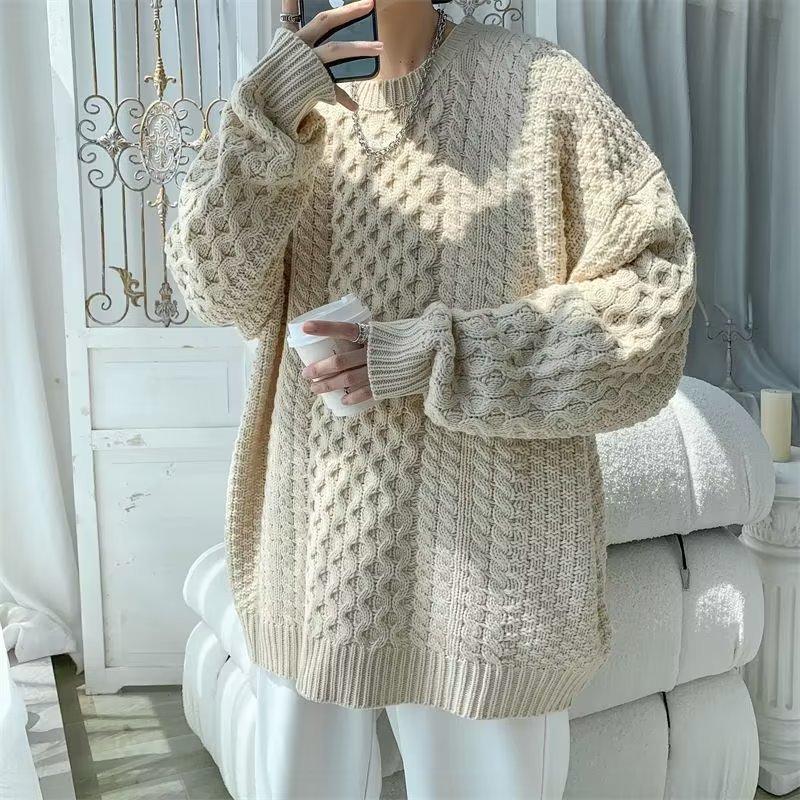 Осенне-зимний однотонный свитер Lazy High-end Fried Street Men's Twist Thick Knit Jacket Men