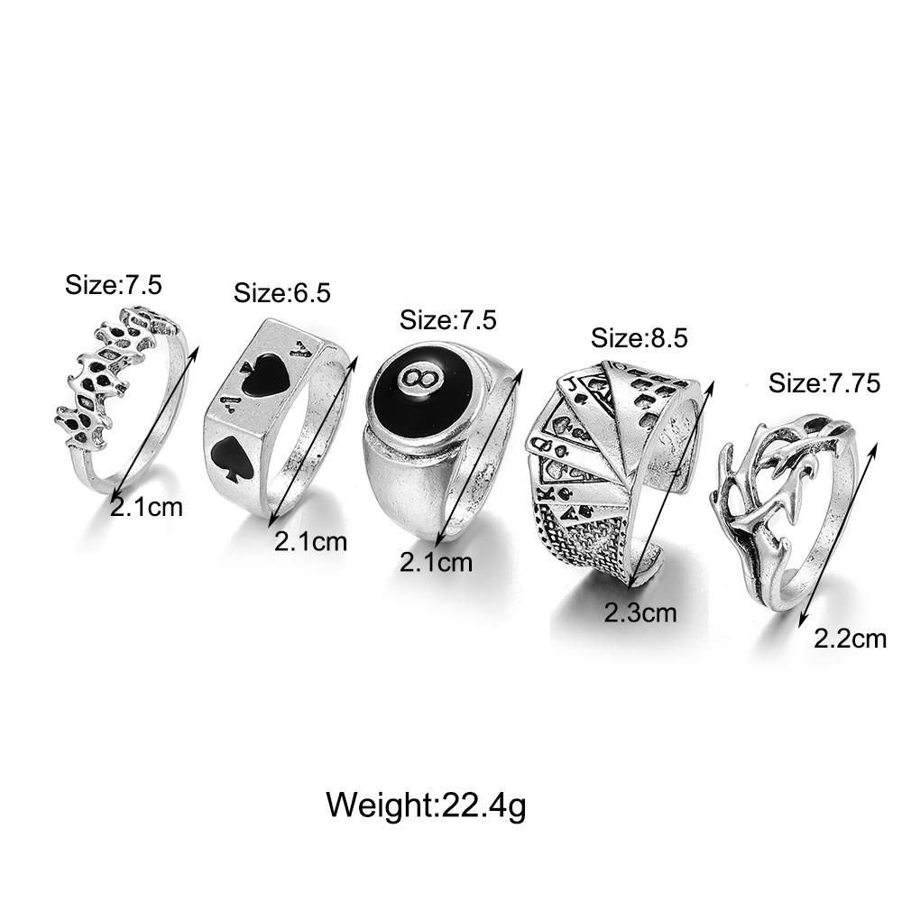iF ME Punk Vintage Silver Color Poker Billiards Ring Set for Women Gothic Heart Anillos Hip Hop Y2k Korean Fashion Male Gift Jewelry