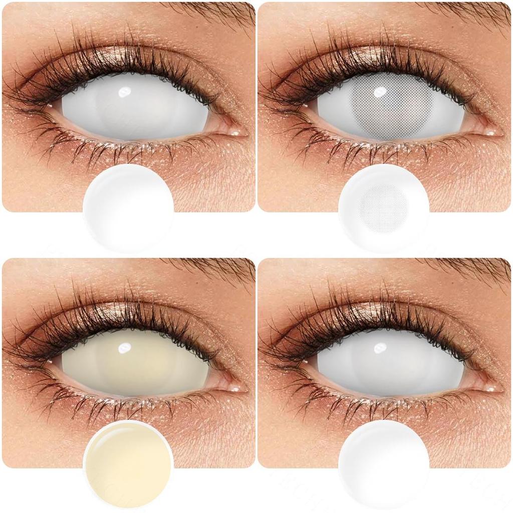 22MM Blind White Sclera Contact Lenses Crazy Yellowish Halloween Contact Lenses All White Mesh Cosplay Eye Contacts Full Eye