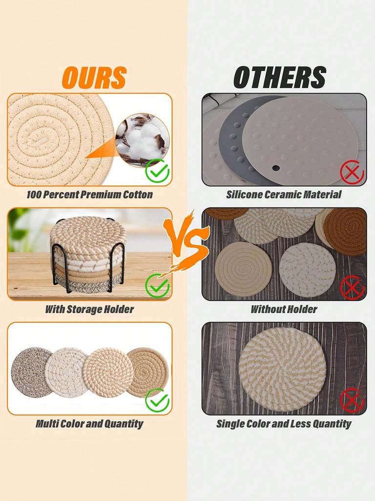 Набор из 8 подставок с подставкой, Минималистичные плетеные подставки для стола, Кухонные термостойкие подставки для стола и толстые изоляционные подкладки для кухни.