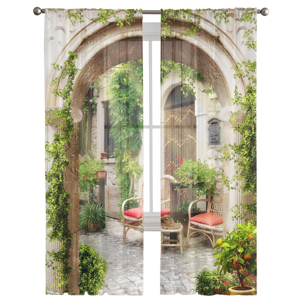 Садовые итальянские арочные архитектурные цветы, уличные тюлевые шторы для гостиной, шифоновая прозрачная вуаль, занавеска для кухни, спальни