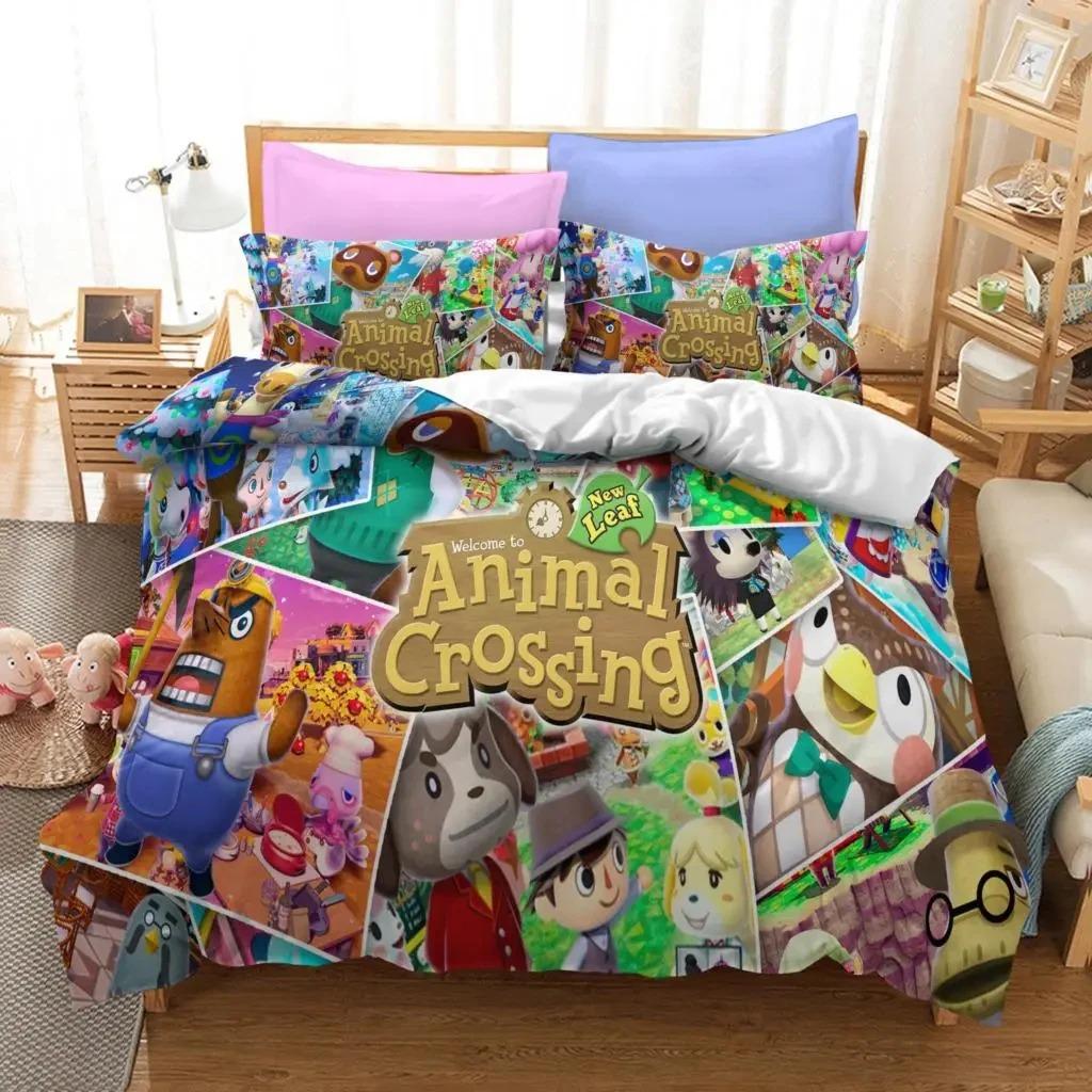 Комплект постельного белья Cartoon Animal Crossing для мальчиков и девочек, двуспальный размер, пододеяльник, наволочка, детская кровать, взрослая мода, домашний текстиль