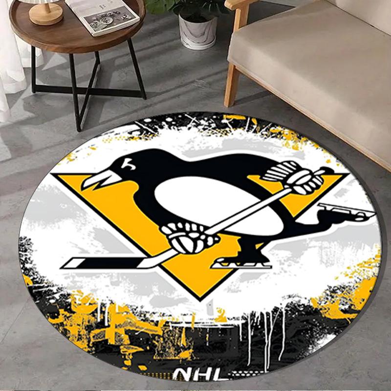 1PC Penguins Hockey Jersey Round Rug, Non-slip Chair Mat, Home Decor, Circle Carpet Perfect for Office, Bedroom, Living Room,Christmas gift