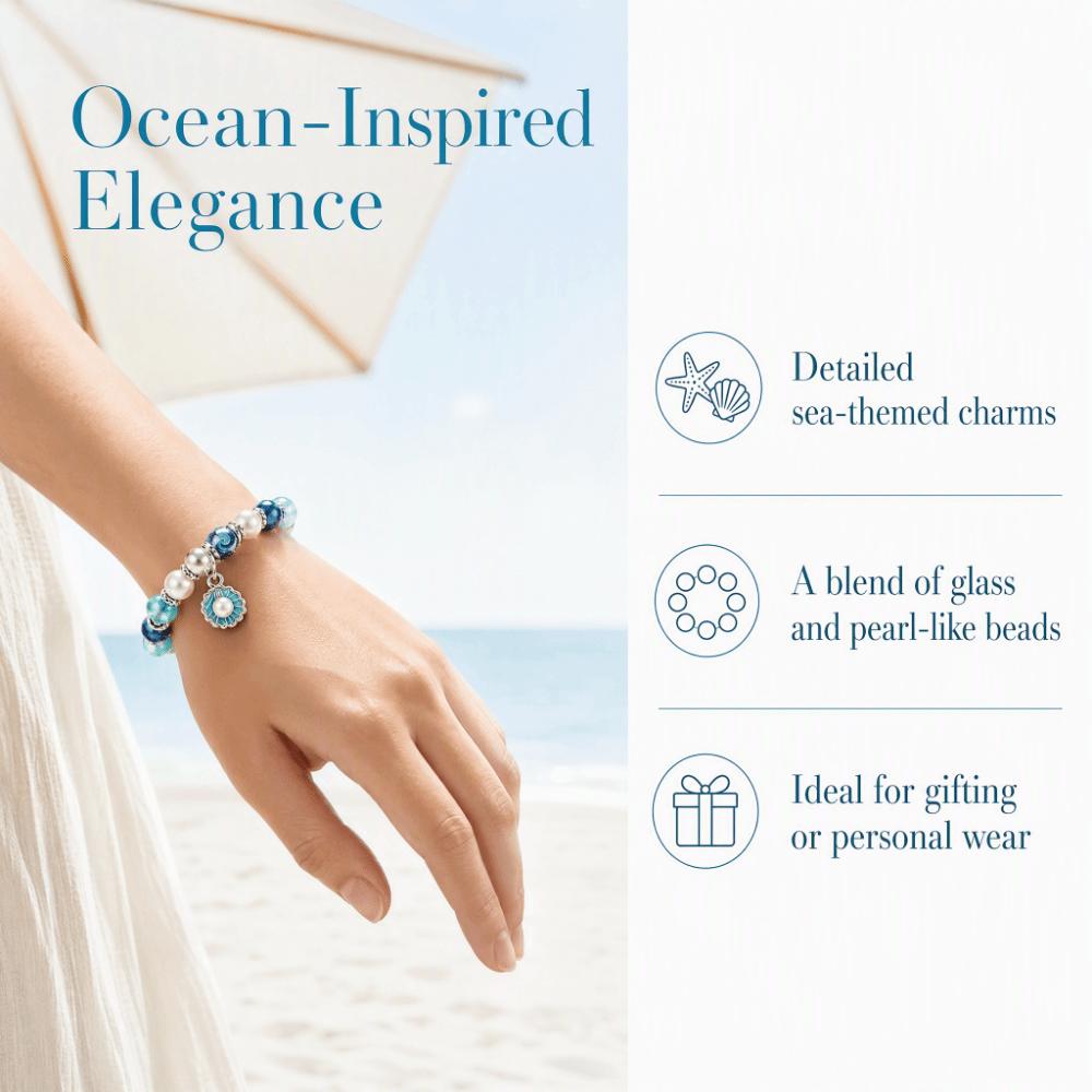 Crystal Sea Turtle Bracelet Pendant Floral Print Beaded Jewelry For Women Men