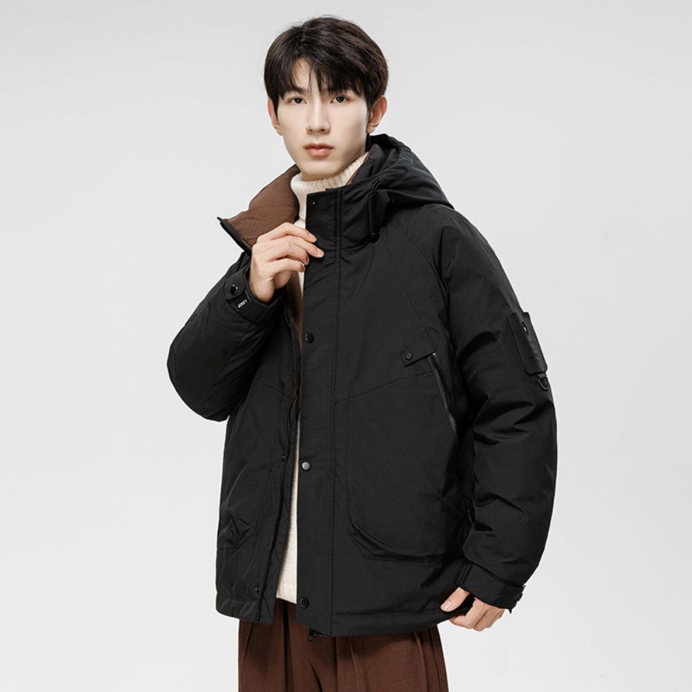 Down Jacket Men's Winter New Trendy Brand Solid Color White Duck Down Thickened Warm Tooling Coat Men's Clothing