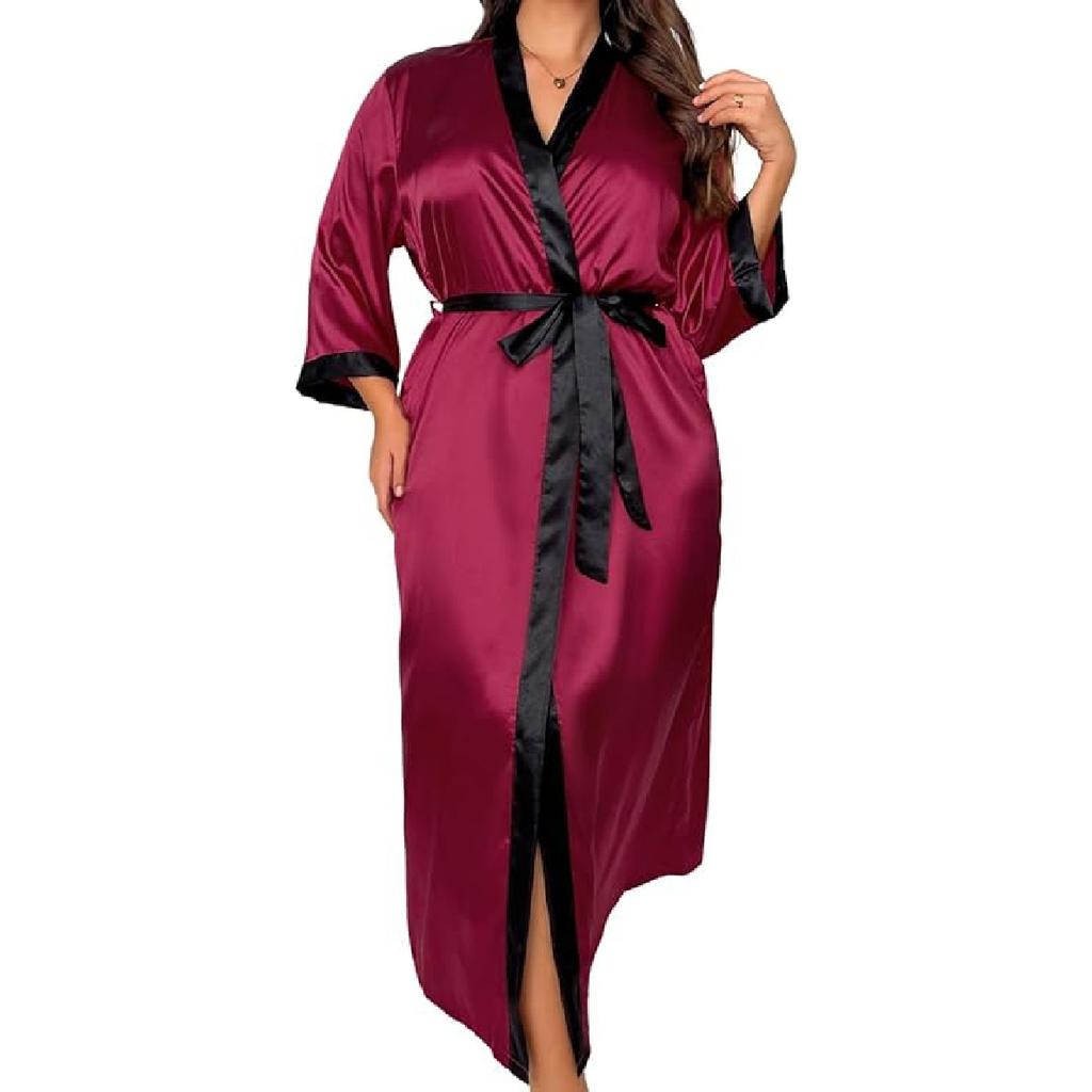 Женский халат на День святого Валентина больших размеров, сексуальный атласный халат, длинная одежда для сна