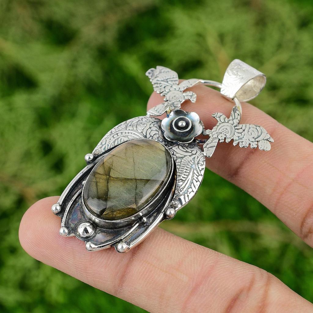 Daughters Day Sale Labradorite Stone 925 Sterling Silver Engagement Wife Pendant