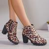 Женские ботинки с боковой молнией и леопардовым принтом 2024 года, новые теплые зимние ботинки на высоком каблуке, удобные современные ботинки на толстом каблуке для женщин