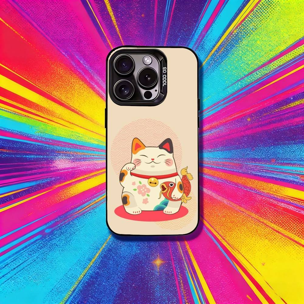 Cute Lucky Maneki Neko Cat Phone Case For IPhone 16 17 15 14 12 13 Pro Max Black Color Shockproof Cover