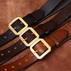 Men's Genuine Leather Glossy Cowhide Belt with Copper Pin Buckle - Versatile and Retro for Jeans