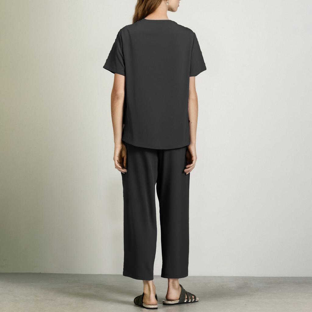 Женский однотонный топ с короткими рукавами и V-образным вырезом, карманами, рабочая одежда, комплект из двух предметов