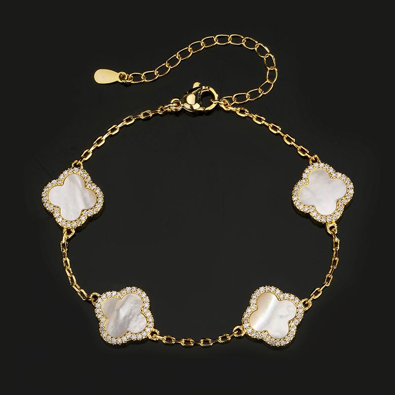 Набор украшений Натуральная белая ракушка Серьги-клевер Ожерелье Браслет Полный женский Высокая мода