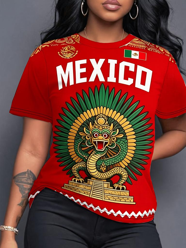 Women's Mexico Print Summer Graphic Tee Jerseys Plus Size Sport T-Shirt V-Neck Short Sleeve T-Shirt