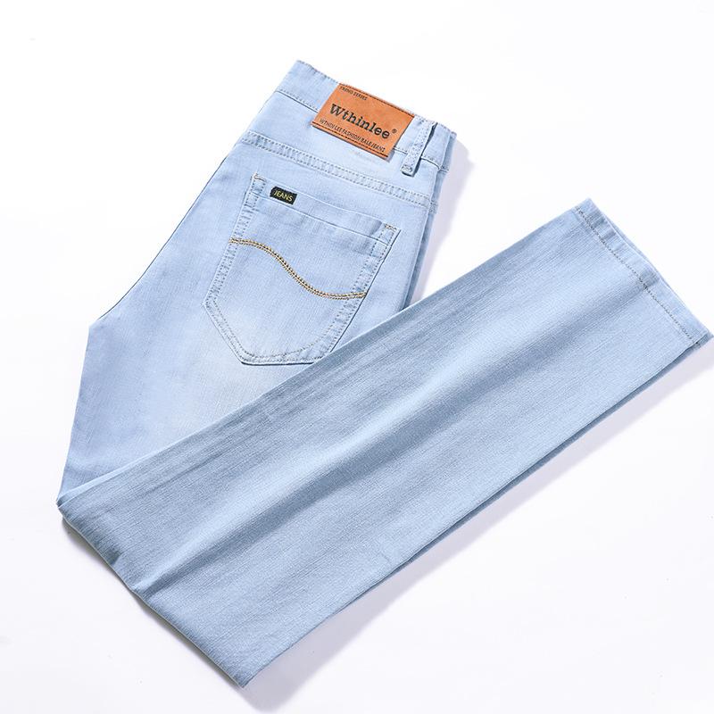 Летние светлые джинсы мужские свободные прямые светло-голубые высококачественные повседневные брюки среднего возраста весна и осень тонкий срез